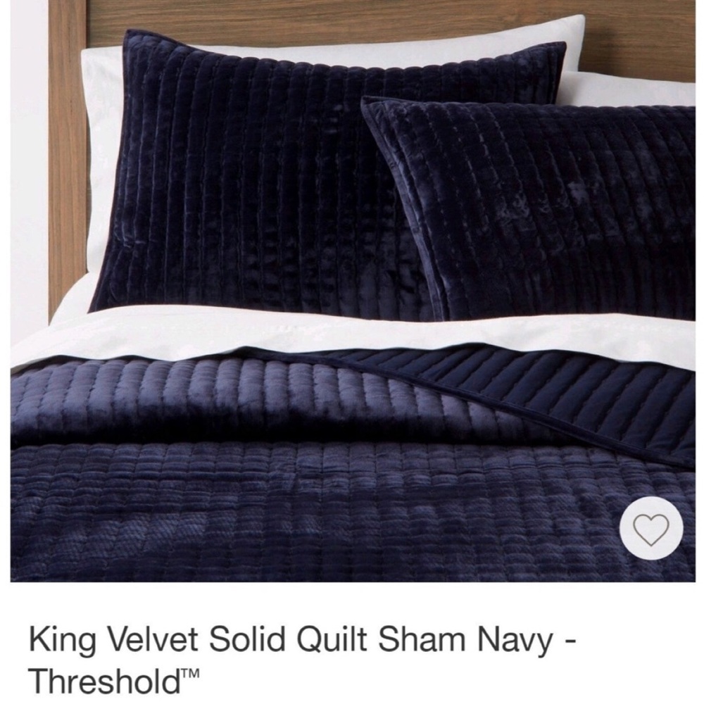New Set of 2 Threshold King Velvet Solid Quilt Pillow Sham Navy Blue